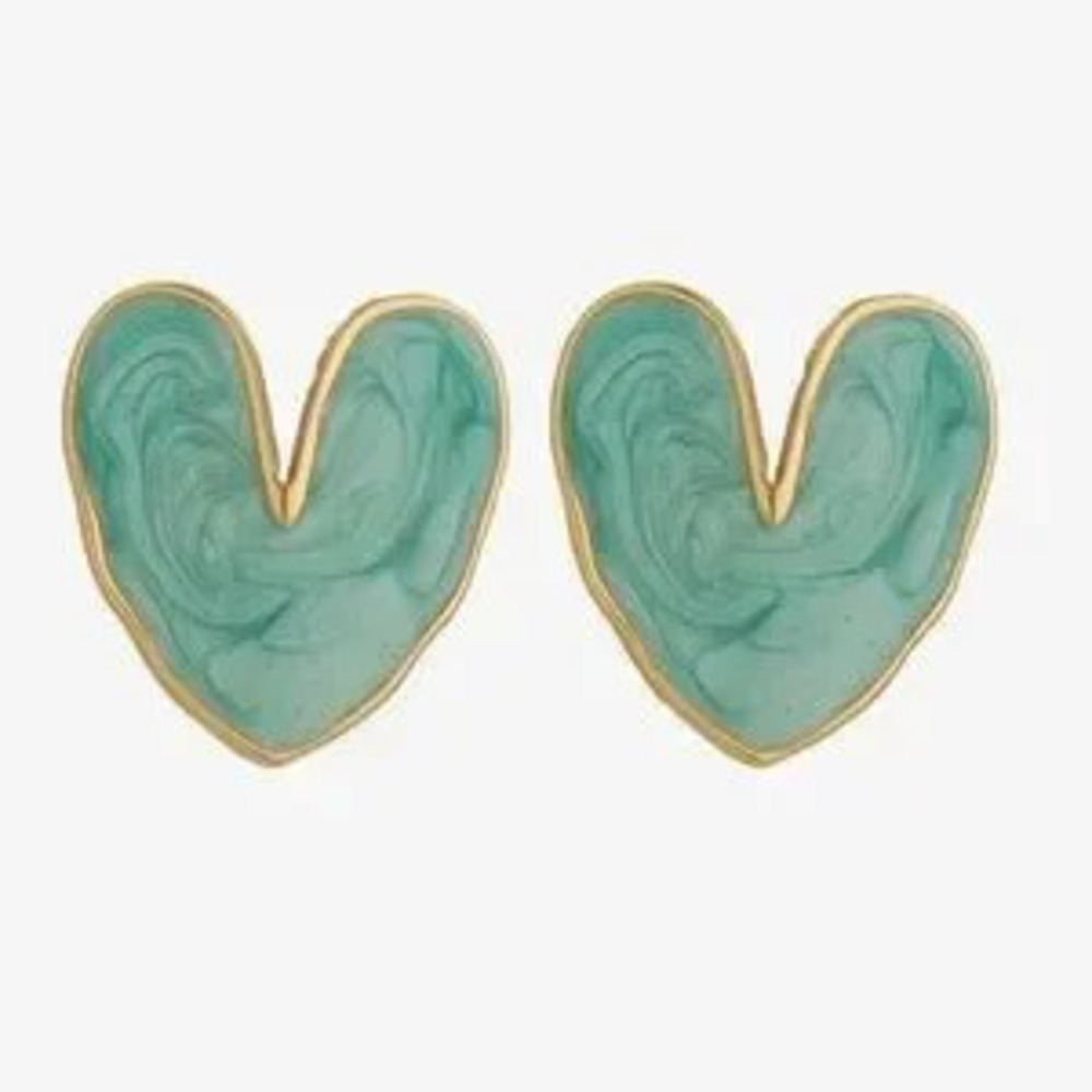 Green Enamel Heart Earrings (7005)
